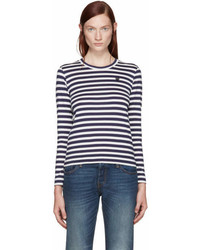 Женская темно-сине-белая футболка с длинным рукавом в горизонтальную полоску от Comme des Garcons