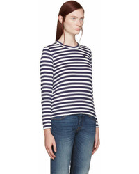 Женская темно-сине-белая футболка с длинным рукавом в горизонтальную полоску от Comme des Garcons