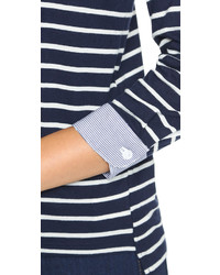 Женская темно-сине-белая футболка с длинным рукавом в горизонтальную полоску от Clu