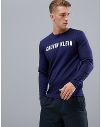 Мужская темно-сине-белая футболка с длинным рукавом с принтом от Calvin Klein Performance
