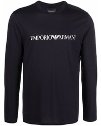 Мужская темно-сине-белая футболка с длинным рукавом с принтом от Emporio Armani