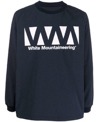 Мужская темно-сине-белая футболка с длинным рукавом с принтом от White Mountaineering