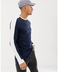 Мужская темно-сине-белая футболка с длинным рукавом от ASOS DESIGN