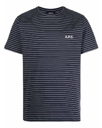 Мужская темно-сине-белая футболка с круглым вырезом в горизонтальную полоску от A.P.C.