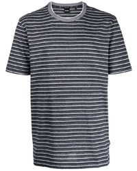 Мужская темно-сине-белая футболка с круглым вырезом в горизонтальную полоску от BOSS