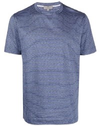 Мужская темно-сине-белая футболка с круглым вырезом в горизонтальную полоску от Canali