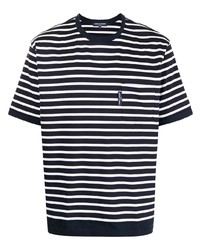 Мужская темно-сине-белая футболка с круглым вырезом в горизонтальную полоску от Comme des Garcons Homme