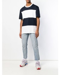 Мужская темно-сине-белая футболка с круглым вырезом в горизонтальную полоску от Calvin Klein