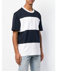 Мужская темно-сине-белая футболка с круглым вырезом в горизонтальную полоску от Calvin Klein