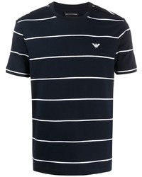 Мужская темно-сине-белая футболка с круглым вырезом в горизонтальную полоску от Emporio Armani