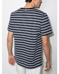 Мужская темно-сине-белая футболка с круглым вырезом в горизонтальную полоску от Thom Browne
