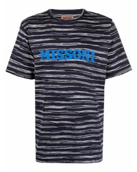 Мужская темно-сине-белая футболка с круглым вырезом в горизонтальную полоску от Missoni