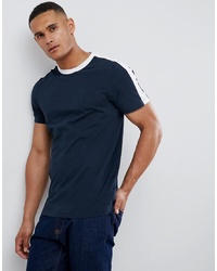 Мужская темно-сине-белая футболка с круглым вырезом в горизонтальную полоску от New Look