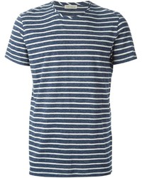Мужская темно-сине-белая футболка с круглым вырезом в горизонтальную полоску от Oliver Spencer