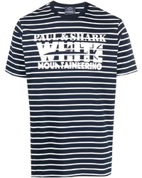Мужская темно-сине-белая футболка с круглым вырезом в горизонтальную полоску от Paul & Shark