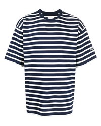Мужская темно-сине-белая футболка с круглым вырезом в горизонтальную полоску от Philippe Model Paris