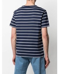 Мужская темно-сине-белая футболка с круглым вырезом в горизонтальную полоску от Polo Ralph Lauren