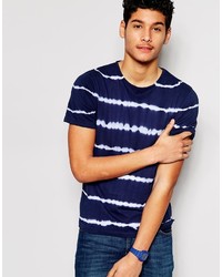 Мужская темно-сине-белая футболка с круглым вырезом в горизонтальную полоску