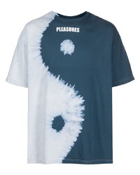 Мужская темно-сине-белая футболка с круглым вырезом с принтом тай-дай от Pleasures