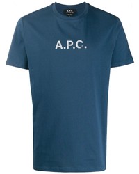 Мужская темно-сине-белая футболка с круглым вырезом с принтом от A.P.C.