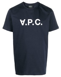 Мужская темно-сине-белая футболка с круглым вырезом с принтом от A.P.C.