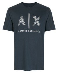 Мужская темно-сине-белая футболка с круглым вырезом с принтом от Armani Exchange