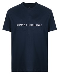 Мужская темно-сине-белая футболка с круглым вырезом с принтом от Armani Exchange