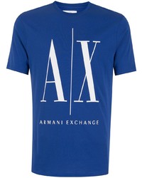 Мужская темно-сине-белая футболка с круглым вырезом с принтом от Armani Exchange