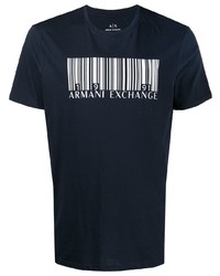 Мужская темно-сине-белая футболка с круглым вырезом с принтом от Armani Exchange