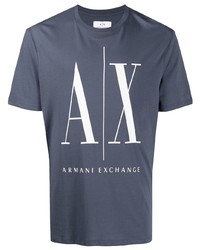 Мужская темно-сине-белая футболка с круглым вырезом с принтом от Armani Exchange