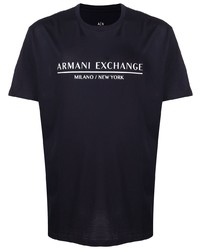 Мужская темно-сине-белая футболка с круглым вырезом с принтом от Armani Exchange