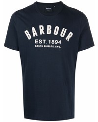 Мужская темно-сине-белая футболка с круглым вырезом с принтом от Barbour