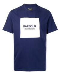 Мужская темно-сине-белая футболка с круглым вырезом с принтом от Barbour