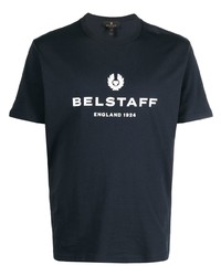 Мужская темно-сине-белая футболка с круглым вырезом с принтом от Belstaff