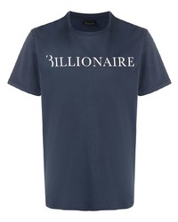 Мужская темно-сине-белая футболка с круглым вырезом с принтом от Billionaire