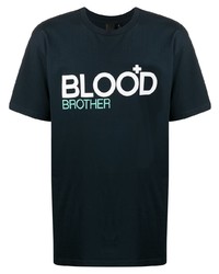 Мужская темно-сине-белая футболка с круглым вырезом с принтом от Blood Brother