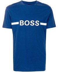 Мужская темно-сине-белая футболка с круглым вырезом с принтом от BOSS