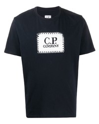 Мужская темно-сине-белая футболка с круглым вырезом с принтом от C.P. Company