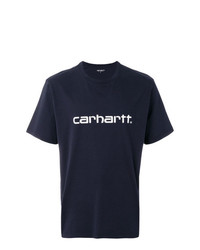 Мужская темно-сине-белая футболка с круглым вырезом с принтом от Carhartt