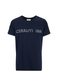 Мужская темно-сине-белая футболка с круглым вырезом с принтом от Cerruti 1881