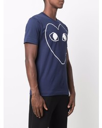 Мужская темно-сине-белая футболка с круглым вырезом с принтом от Comme Des Garcons Play