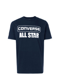 Мужская темно-сине-белая футболка с круглым вырезом с принтом от Converse