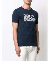 Мужская темно-сине-белая футболка с круглым вырезом с принтом от Ron Dorff