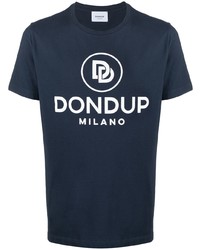 Мужская темно-сине-белая футболка с круглым вырезом с принтом от Dondup