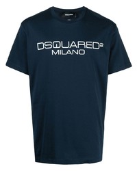 Мужская темно-сине-белая футболка с круглым вырезом с принтом от DSQUARED2