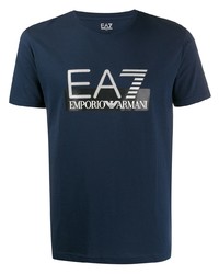 Мужская темно-сине-белая футболка с круглым вырезом с принтом от Ea7 Emporio Armani