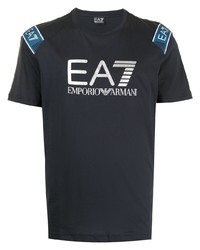 Мужская темно-сине-белая футболка с круглым вырезом с принтом от Ea7 Emporio Armani
