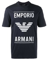 Мужская темно-сине-белая футболка с круглым вырезом с принтом от Emporio Armani