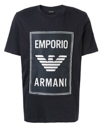 Мужская темно-сине-белая футболка с круглым вырезом с принтом от Emporio Armani