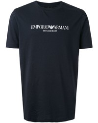 Мужская темно-сине-белая футболка с круглым вырезом с принтом от Emporio Armani